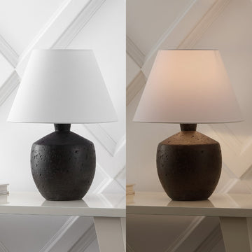 Myron 18" Minimalist Scandinavian Concrete Effect Resin/Iron LED Table Lamp - JONATHAN Y